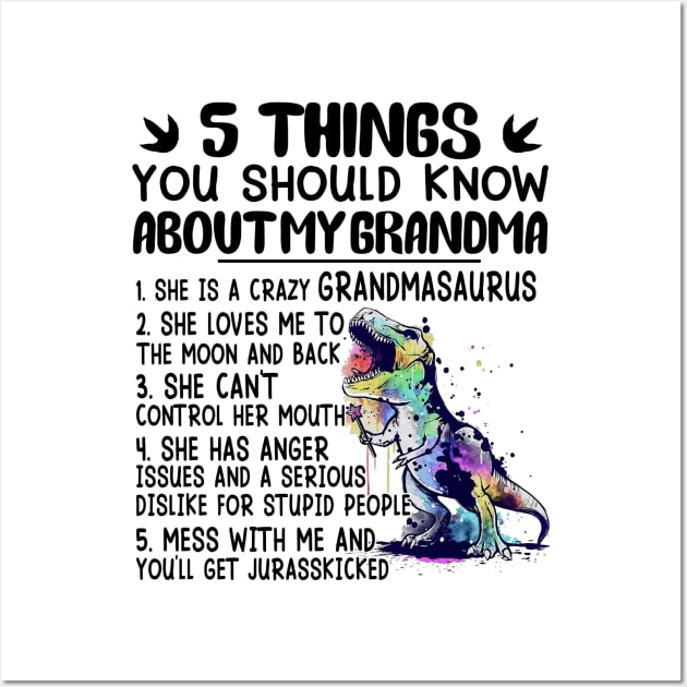 5 Things You Should Know About My Grandma She Is A Crazy Grandmasaurus Wall Art by celestewilliey